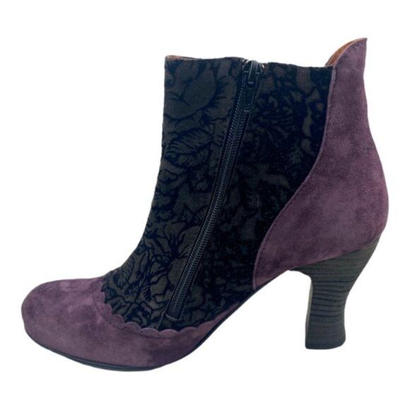 GOLD BUTTON Women's Purple Eggplant Moka Floral Retro Side Zip Booties EU 41 - Picture 3 of 13
